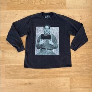 Elvis Presley - Long Sleeve Crew Neck Top in Faded Black